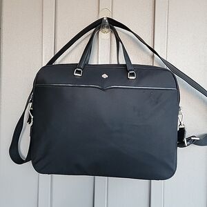Kate Spade Black Nylon Laptop Tote Bag - Metal Spade Logo,Silver Toned Hardware